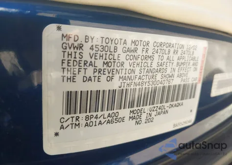 2003 Lexus Sc 430 z USA, uszkodzony, nr VIN JTHFN48Y530040767